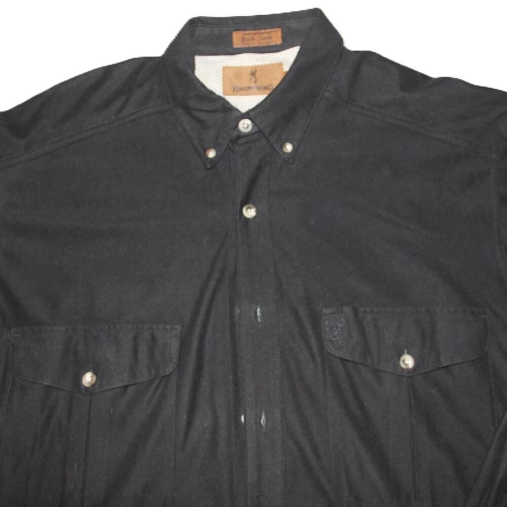 Browning Shirt Mens XL Black Button Up Long Sleeve Pockets Buck Suede Polyester